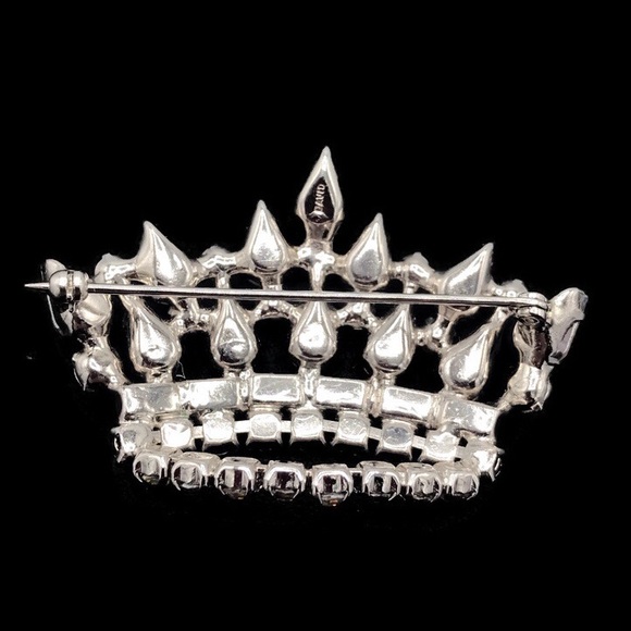 B David Vintage Crown Rhinestone Faux Pearl Multi Color Brooch Pin - Picture 4 of 8